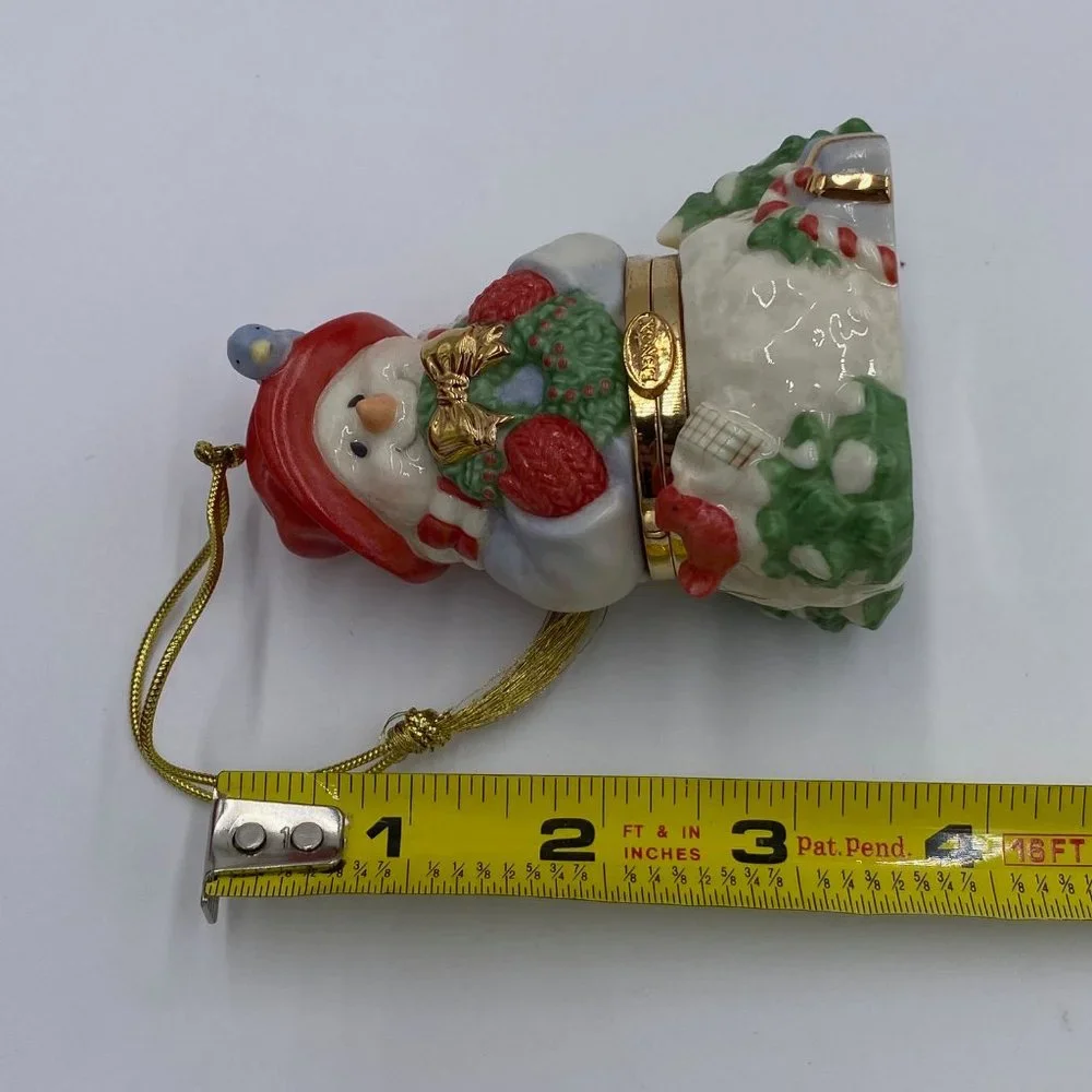 Lenox Snowman Trinket Box Christmas Ornament # 6339584 Blue Bird Wreath 3.5